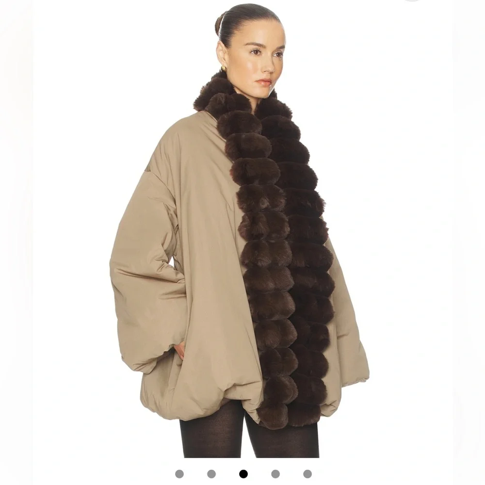 Helsa - Bubble Puffer With Faux Fur in Tan & Cedar - Picture 3 of 10